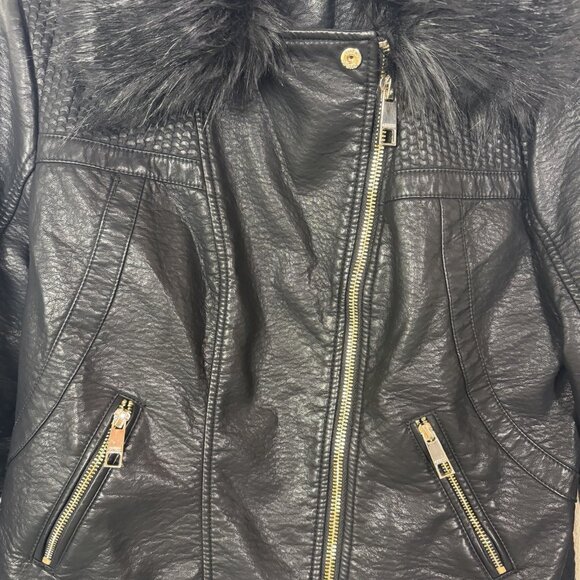 Guess Women's Faux Leather Moto Jacket Removable Faux Fur Collar Baddie Biker XL - Picture 7 of 16